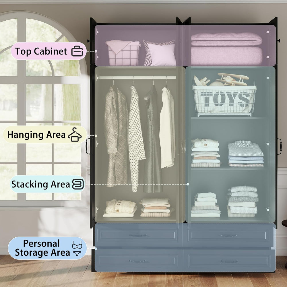 Black Armoires Wardrobe Closet with 4 Drawers and 4 Doors: 88" H