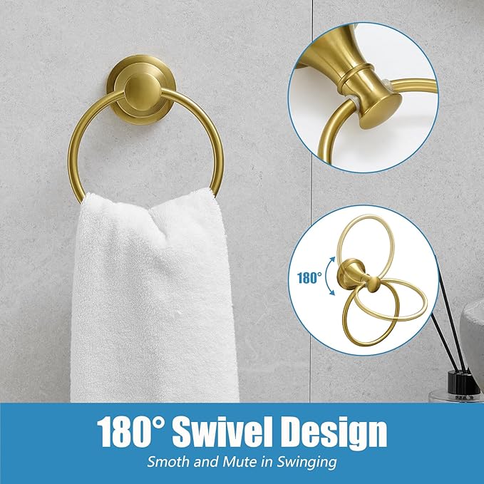 RUMOSE Toilet Paper Holder and Hand Towel Ring Brushed Gold Wall Mount Bathroom