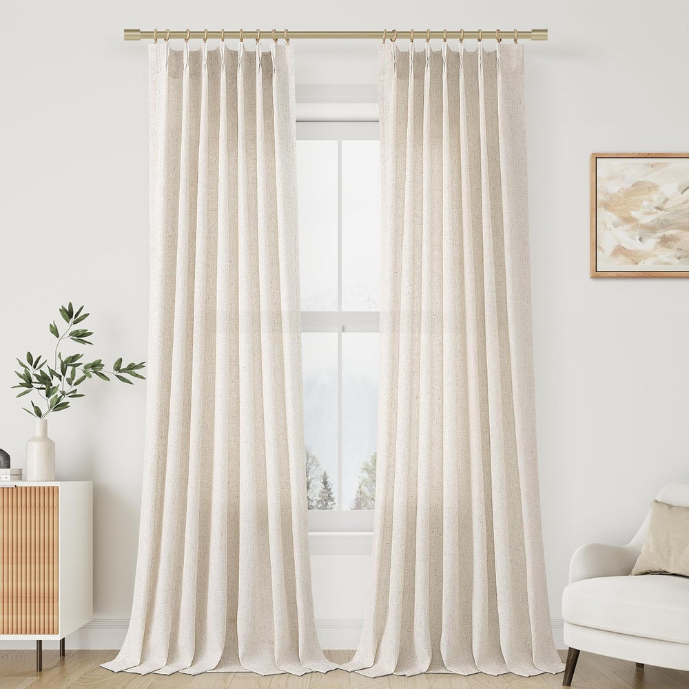 Aersas Linen Pleated Curtains 96 Inches Long for Living Room 2 Panels Cream