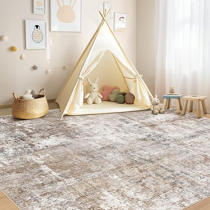 UERMEI Square Area Rugs : Washable 8x8 Neutral Modern Abstract Carpet - Image 6