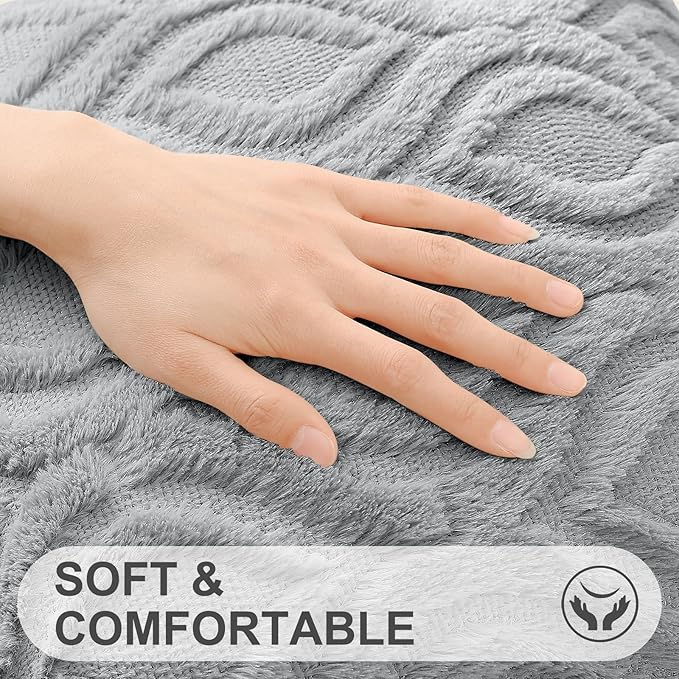 decorUhome Throw Pillow Covers 24x24 Inch Set of 2, Soft Plush Faux Wool Grey - Image 2
