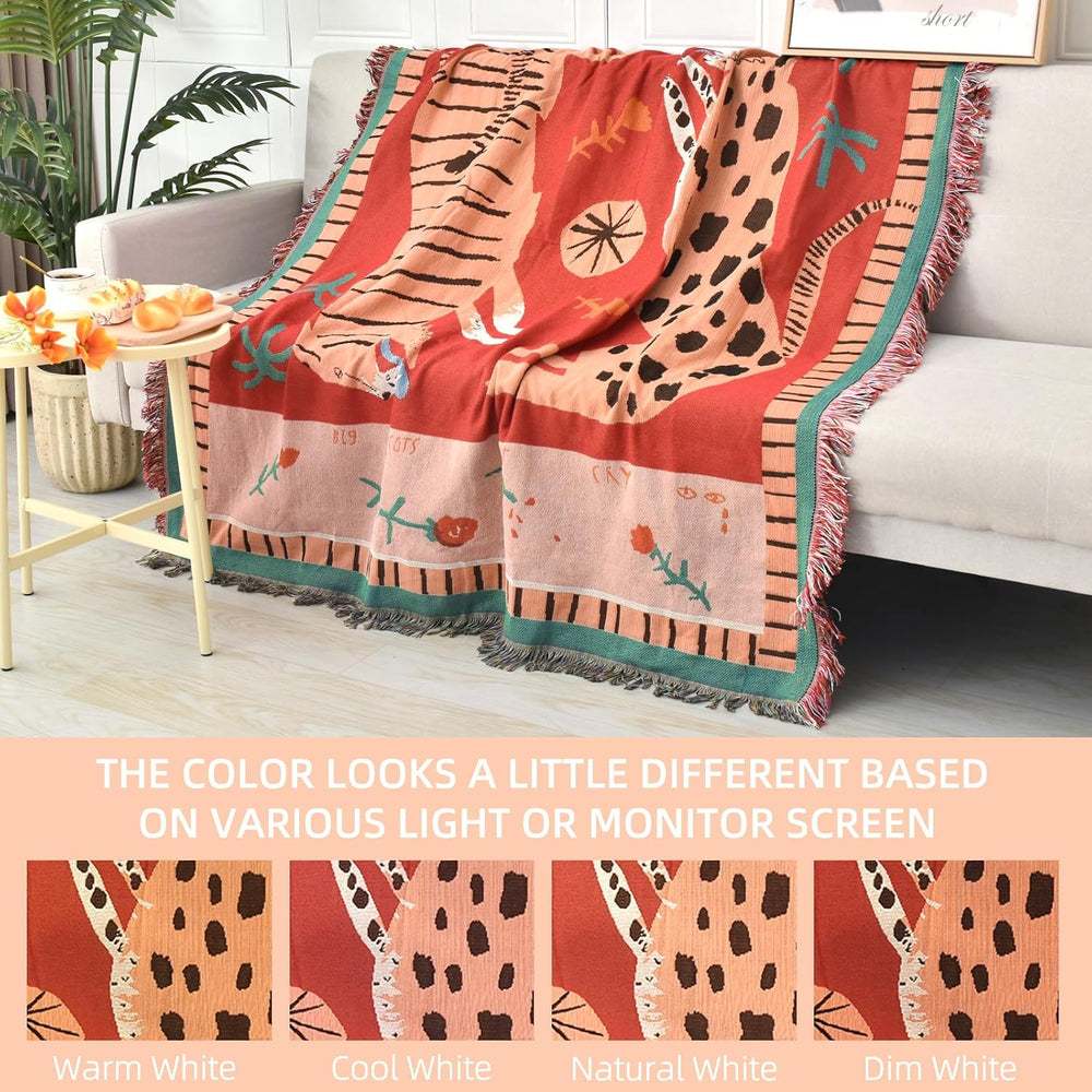 Boho Throw Blanket Reversible Woven Bohemian Tapestry Room Decor