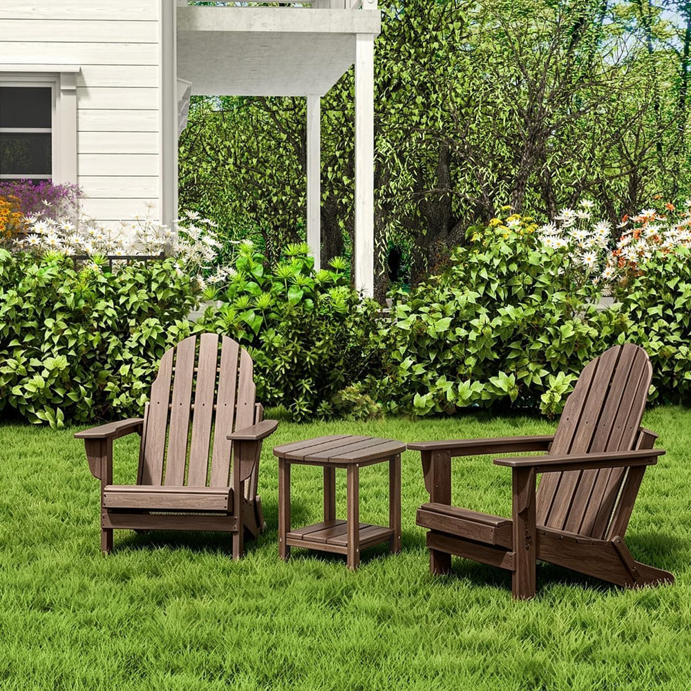 Outdoor Side Table with Shelf - All-Weather HDPE End Table with Realistic Woo...