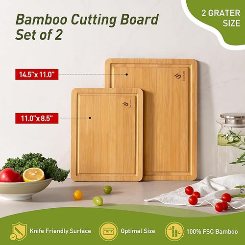 2 Piece Bamboo Cutting Board Set, Heavy Duty Wooden Boards - Image 2