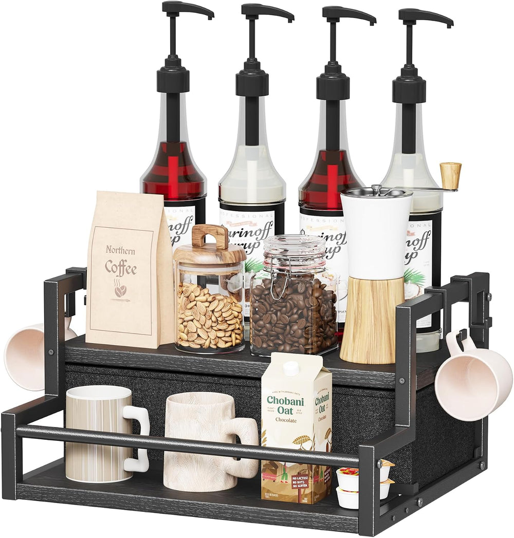 Homeiju Coffee Syrup Organizer Rack, 2-Tier Bottle Coffee Bar Accessories | H...
