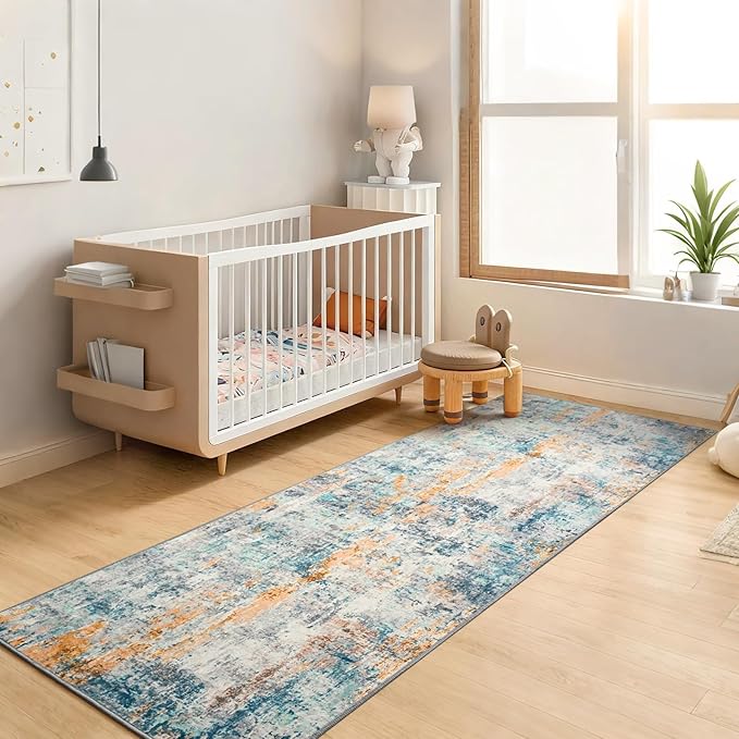 2x6 Rug Runners for Hallways Kitchen Runner Rug Non Slip Washable Blue Long - Image 4