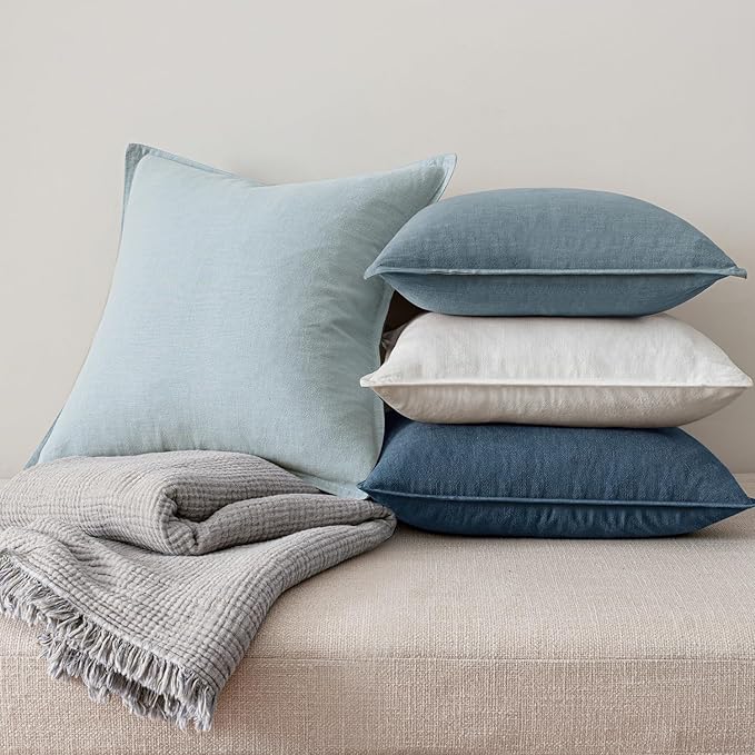 MIULEE Blue Linen Pillow Covers Pack of 4 Decorative Natural Throw Pillow - Image 7