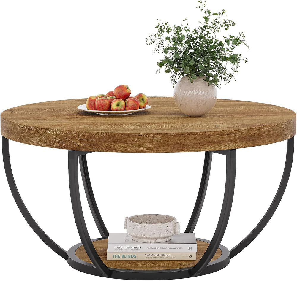Tribesigns Round Coffee Table, 31.7" Wooden 2-Tier Circle Coffee Table w...
