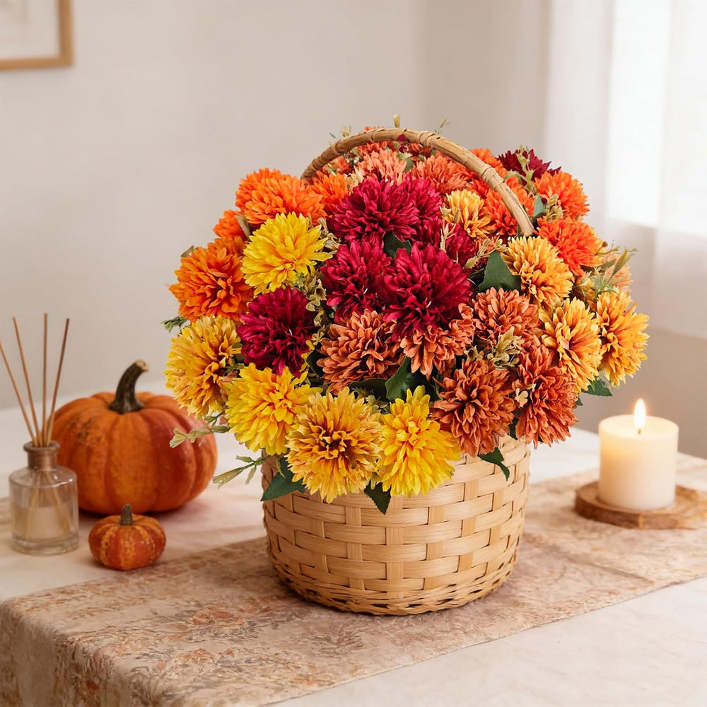10Pcs Fake Flowers Artificial Mums for Outdoors,UV Resistant Faux Mums for Ou...