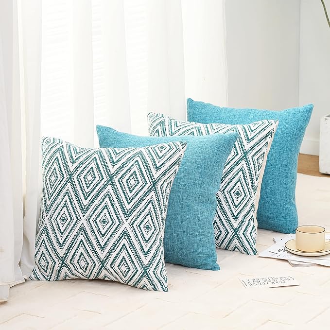 HPUK Decorative Throw Pillow Covers Set of 4 Geometric Design Linen Cushion - Image 7