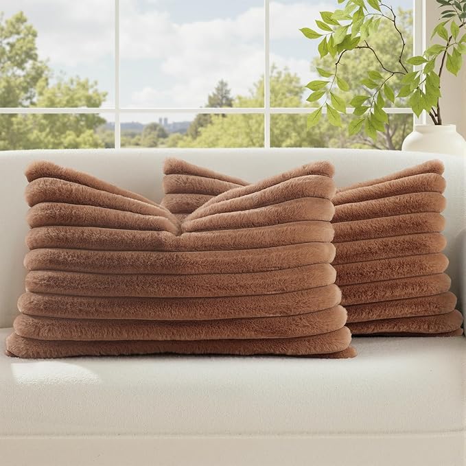 decorUhome Cozy Faux Fur Throw Pillow Covers 12x20 Set of 2 Decorative Soft by decorUhome