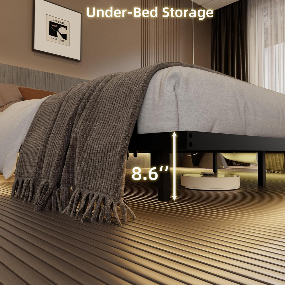 California king floating bed frame with Charging Station & Smart LED Lights
