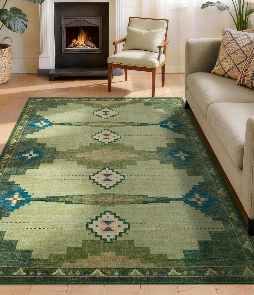 YIHOUSE 5’x7’ Washable Green Mid Century Modern Area Rug for Living Room
