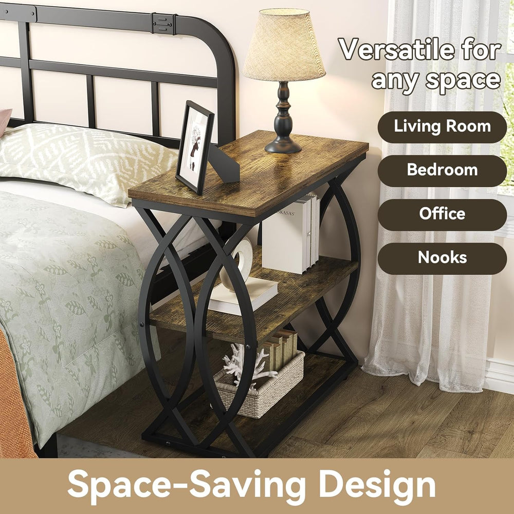 End Table, Narrow Side Table, 3-Tier End Table with Metal Frame, Living Room ...