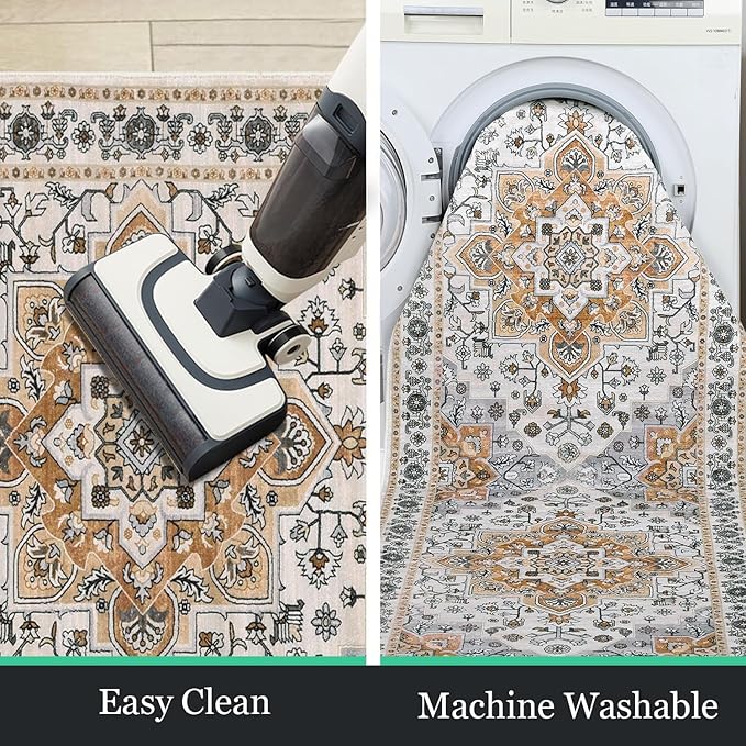 HEBE Hallway Runner Rug 2'x8' Washable Vintage Distressed Area Rugs Non Slip - Image 6