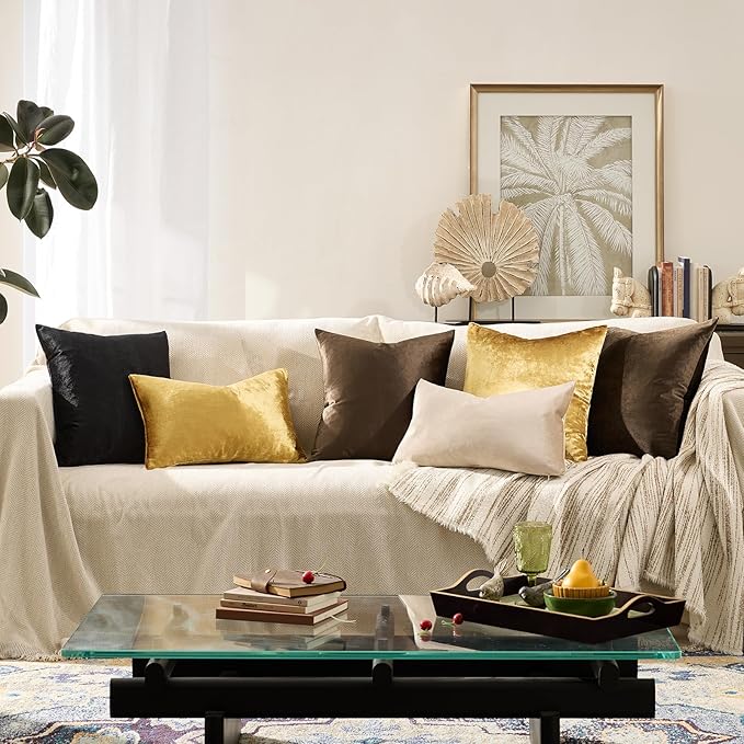 GIGIZAZA Brown Velvet Pillow Covers 24x24, Square Solid Throw Pillow Covers - Image 8