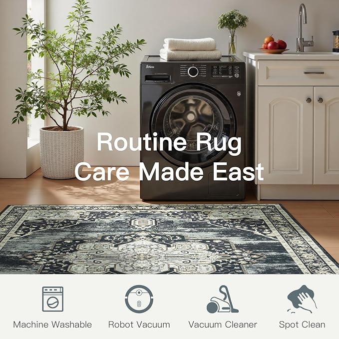 Lofus 8x10 Washable Area Rug, Vintage Floral Rugs - Image 4