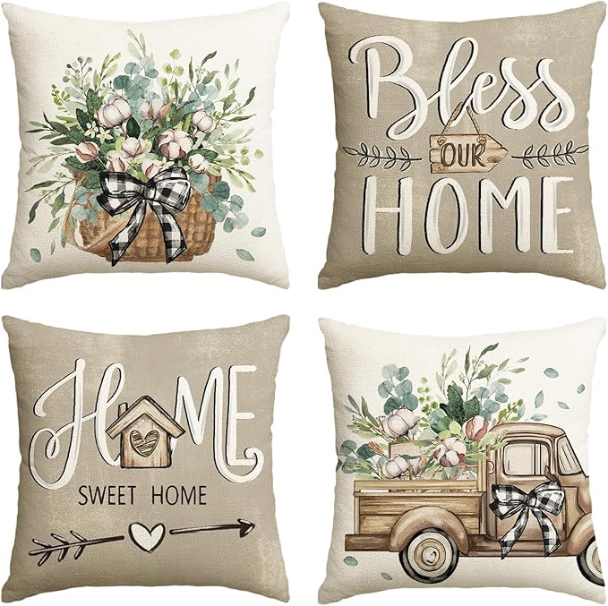 AVOIN colorlife Bless Our Home Sweet Home Farmhouse Eucalyptus Leaves Throw by AVOINcolorlife