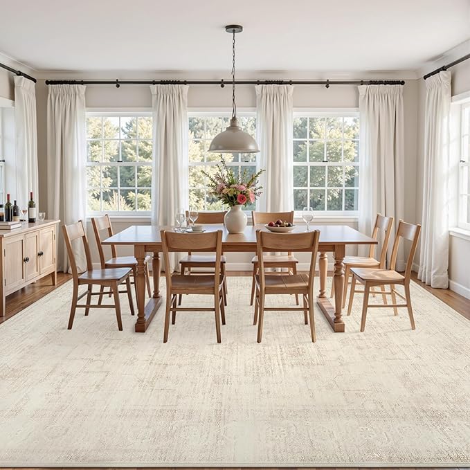 8x10 Area Rugs for Living Room: Vintage Boho Neutral Washable Rug Indoor Soft - Image 3