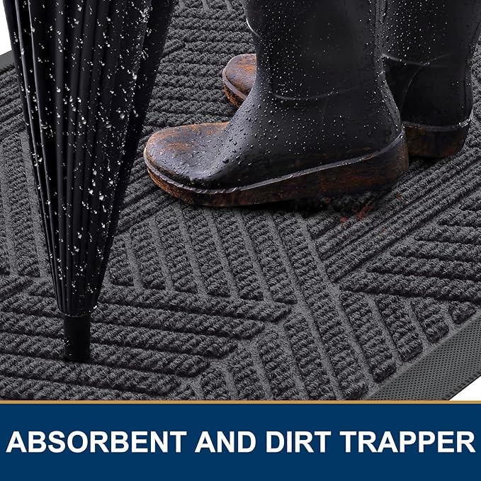 Smiry Front Door Mat Outside Entrance, Heavy Duty Sturdy Natural Rubber Doormat - Image 3