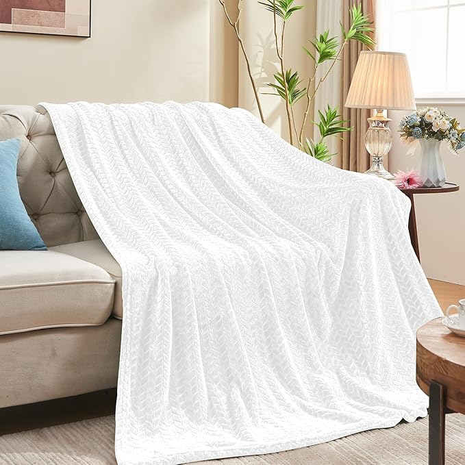 inhand White Fleece Twin Blanket, Super Soft Flannel Cozy Blankets by inhand