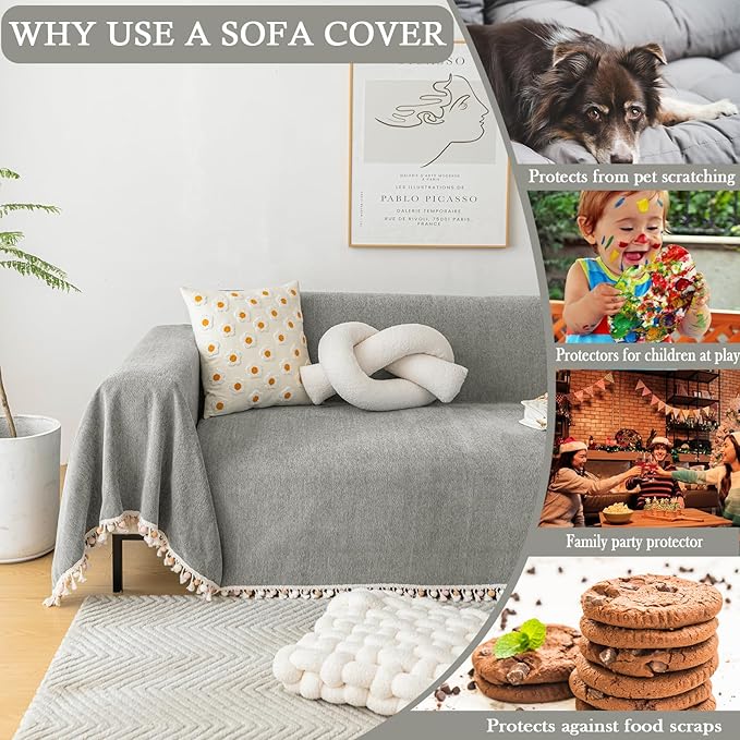 HANDONTIME Couch Slipcovers for Sofas Dark Grey Couch Cover Sofa Cover for Dogs - Image 4