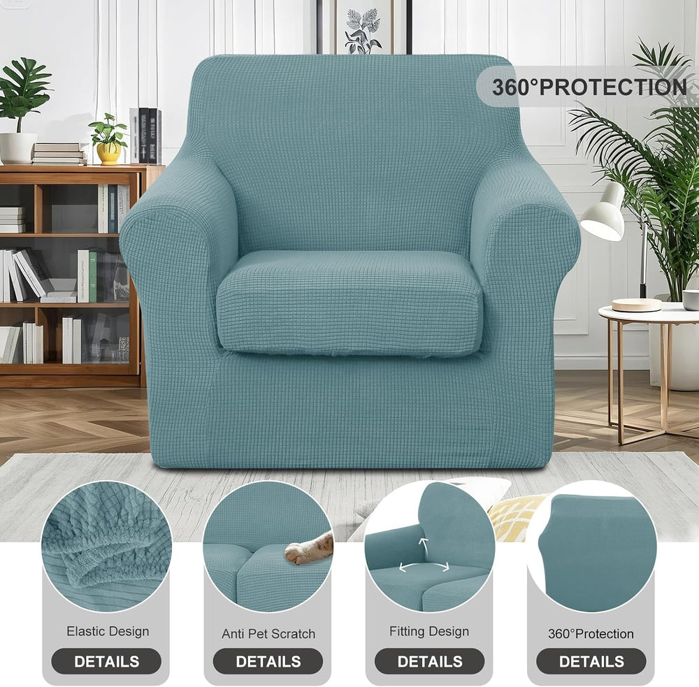 2 Pieces Stretch Chair Cover For Sofa Slipcover, 1 Seat, Steel Blue
