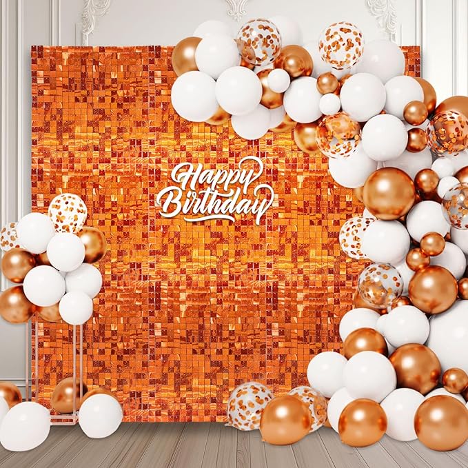 24PCS Orange Shimmer Wall Backdrop, Laser Square Sequin Photo Backdrops Panel...