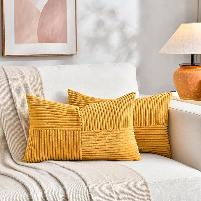 Fancy Homi 2 Packs Gold Yellow Lumbar Decorative Throw Pillow Covers 20x28 Inch - Image 5