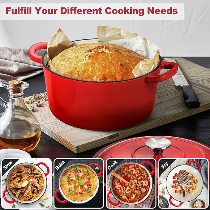 P&P CHEF 7QT Enameled Dutch Oven, Cast Iron Dutch Oven Pot - Image 7