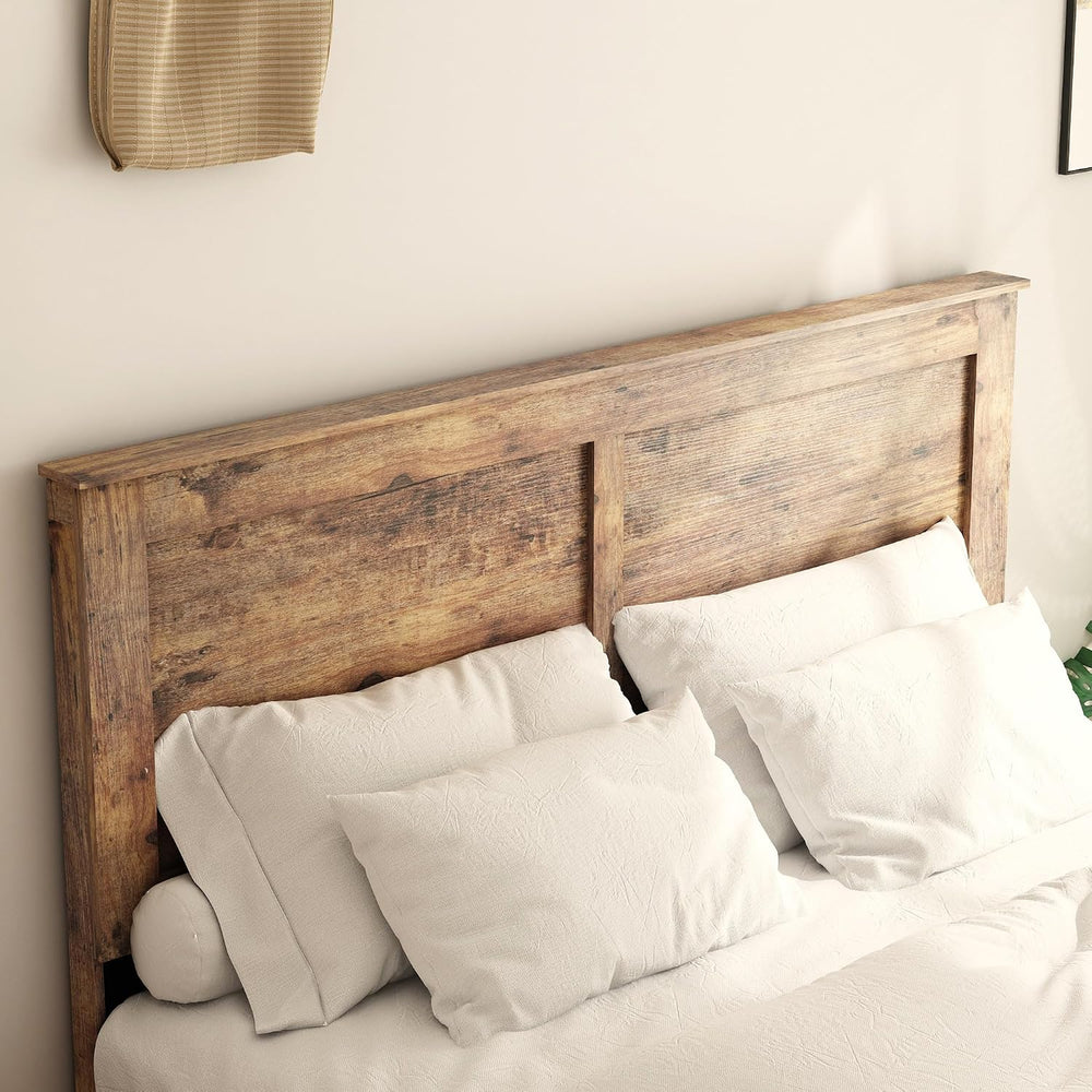 DWOYFO Wood Platform Bed Frame, Full Bed Frame with Headboard, Dark Brown