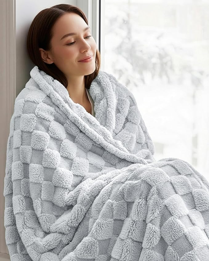 Utopia Bedding Cool Grey Checkered Fleece Queen Blanket - Image 8