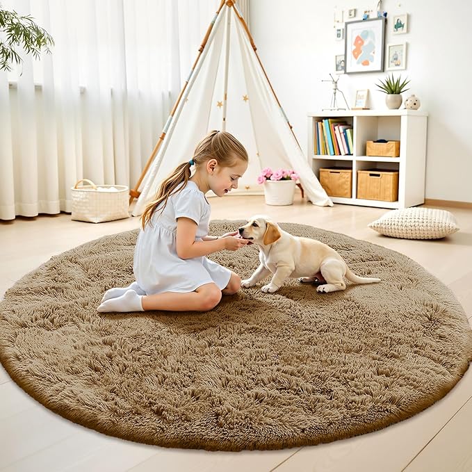 OLANLY Taupe Round Rugs for Bedroom - Image 2