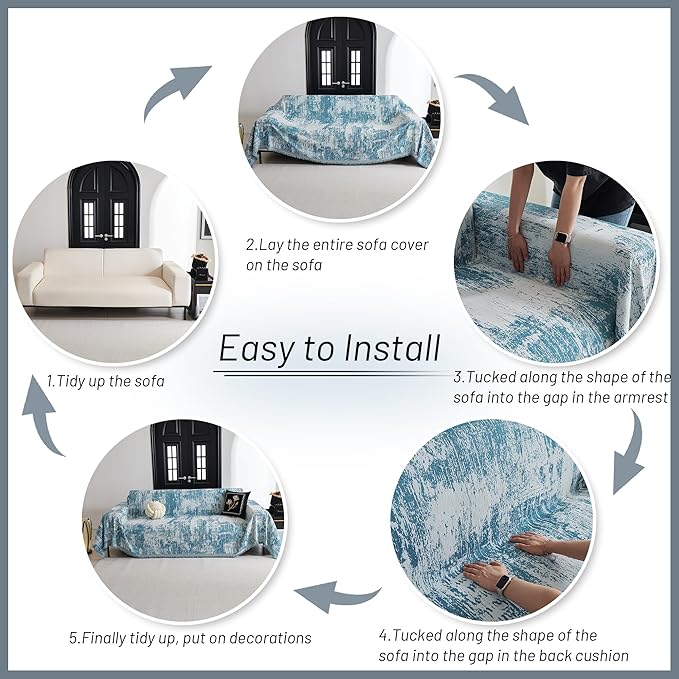 MYSKY HOME Sectional Couch Cover Sage Abstract Geometric Sofa Covers - Image 5