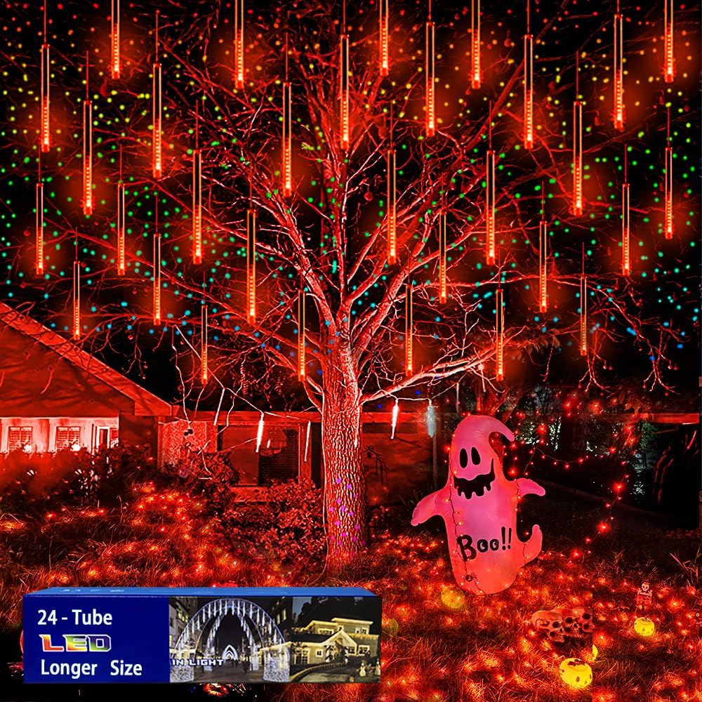 Halloween Lights 24Tubes Meteor Shower Orange Lights