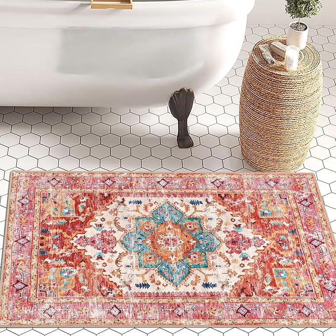 Yamaziot Washable Area Rug, 2x3 Small Entryway Rug Non-Slip Boho Vintage Rug - Image 7