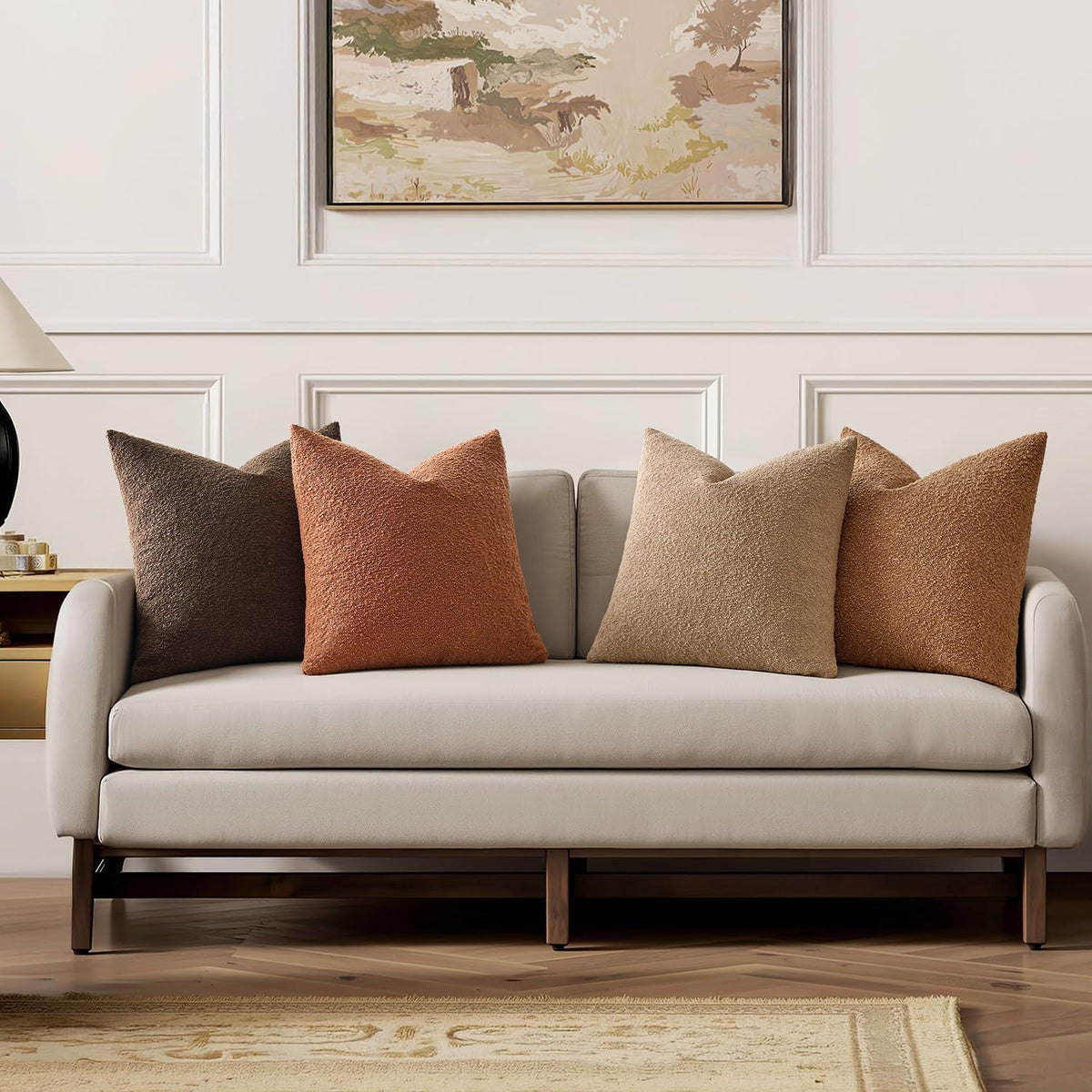 miulee fall decorative boucle throw pillow covers 18x18 shown in use