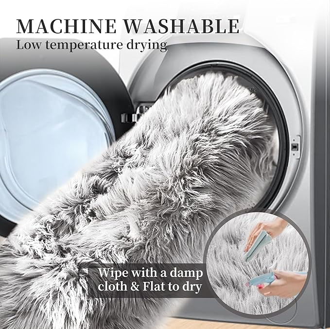 ORINOVA Silver Grey Shag Faux Sheepskin Fuzzy Fur Rugs - Image 5