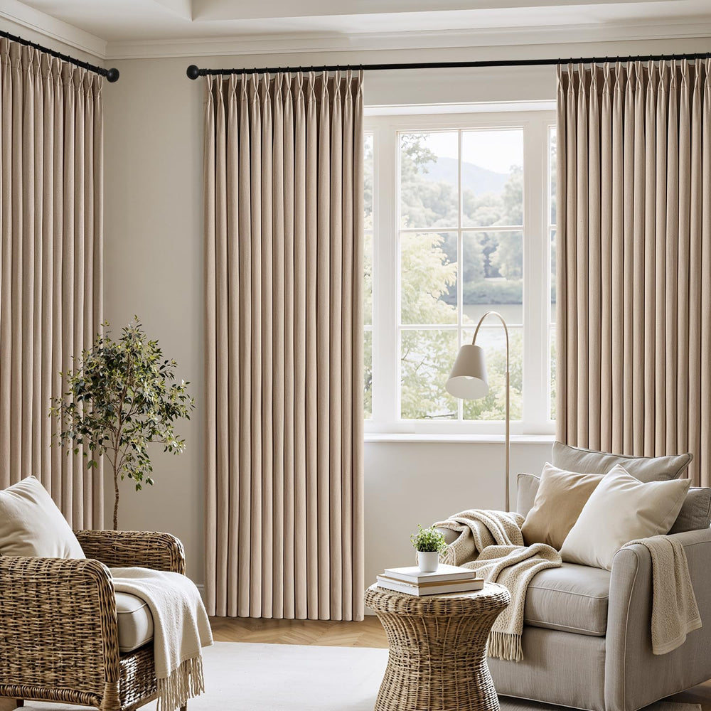 MIULEE Pinch Pleated Thick Linen Curtains 40x96 Inches Taupe 4 Panels Set