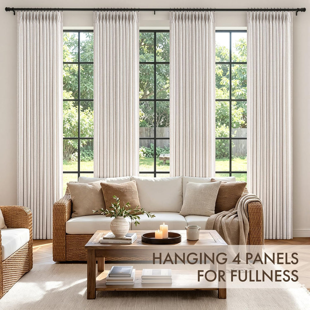 MIULEE 4 Panels Set Pinch Pleated Linen Curtains 90 Inches Long Natural
