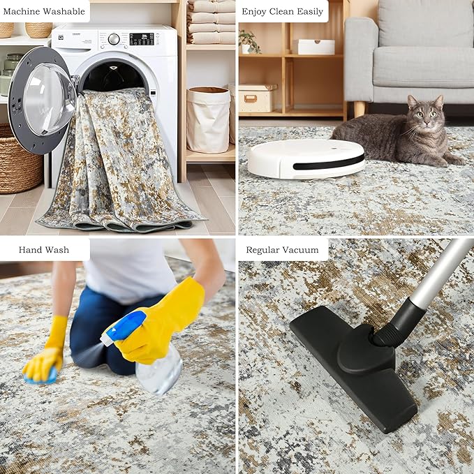 Toneed Abstract Area Rug Modern Washable Rug Soft Non Slip Rug Low Pile - Image 6