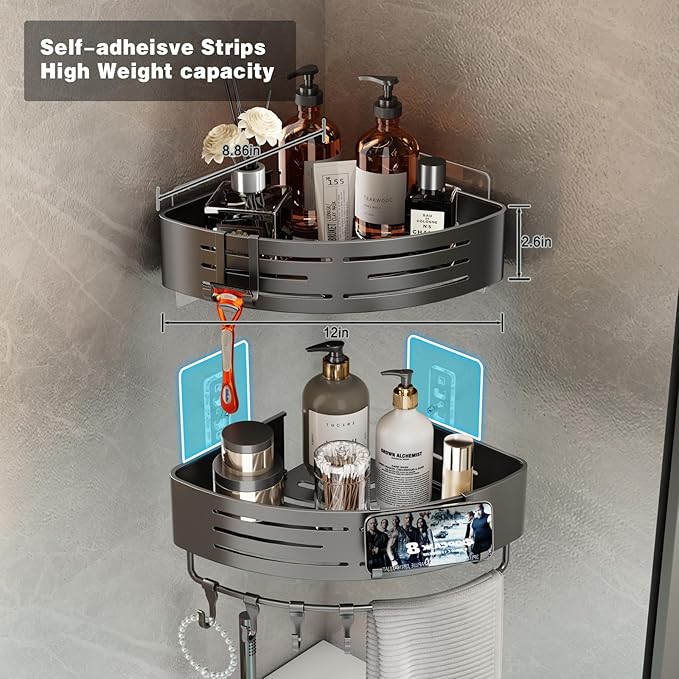 Voldra 2 Pack Corner Shower Shelves, Aluminum Stick On Showers Organizer - Image 6