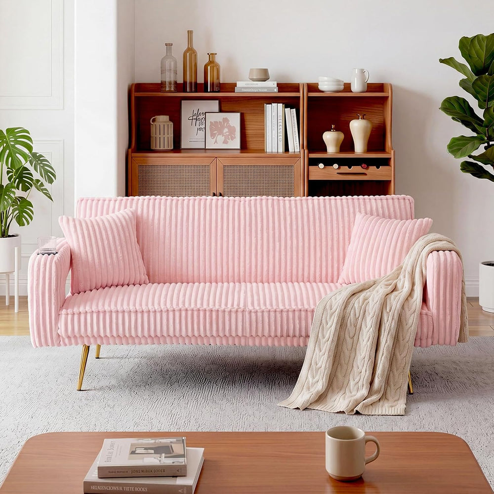 74" Modern Corduroy Sofa Bed Futon,Convertible Sleeper Bed Couch with Du...