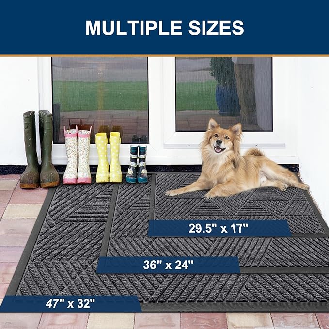 Smiry Front Door Mat Outside Entrance, Heavy Duty Sturdy Natural Rubber Doormat - Image 2