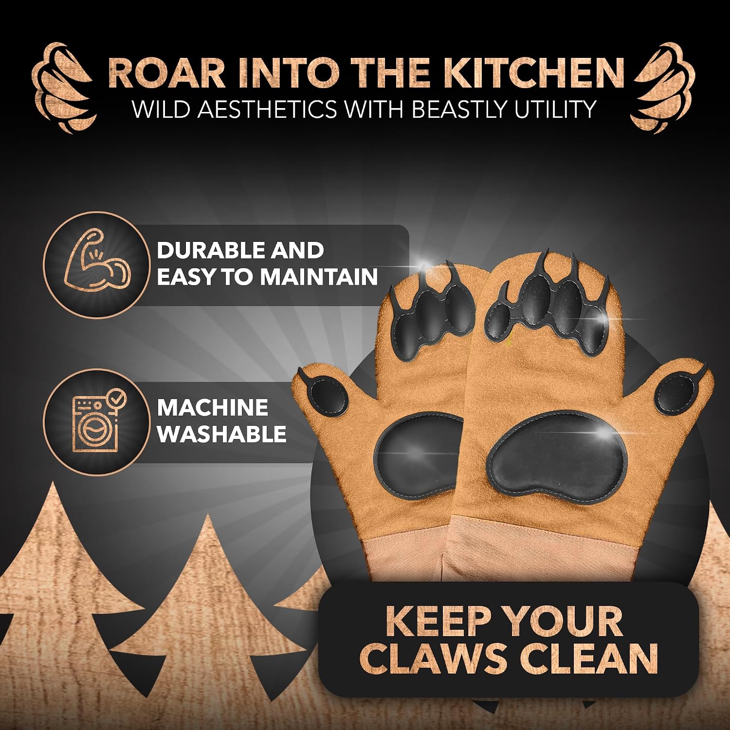 Bear Paw Oven Mitts (Beast Gloves) Funny Heat Resistant Oven Gloves, Non Slip Silicone Grip Bear Hands, Thick Potholders Set for Baking Grilling BBQ, Kitchen Gift, Cooking Gifts Kitchen Mitts Set