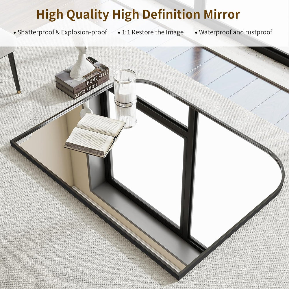 Black Arched Top Wall Mounted Mirror 38"x30"