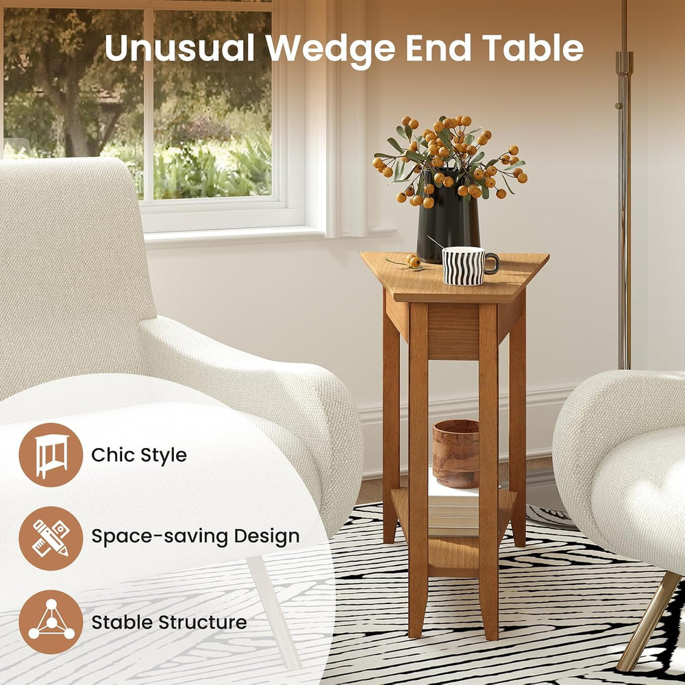 GOFLAME 2-Tier Wedge End Table Set of 2, Narrow Triangle Side Table with Stor...