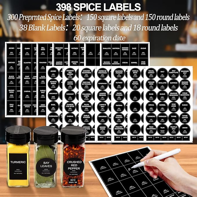 AISIPRIN Spice Jars with Lable, Glass Salt and Pepper Shakers Set, Ktchen - Image 3