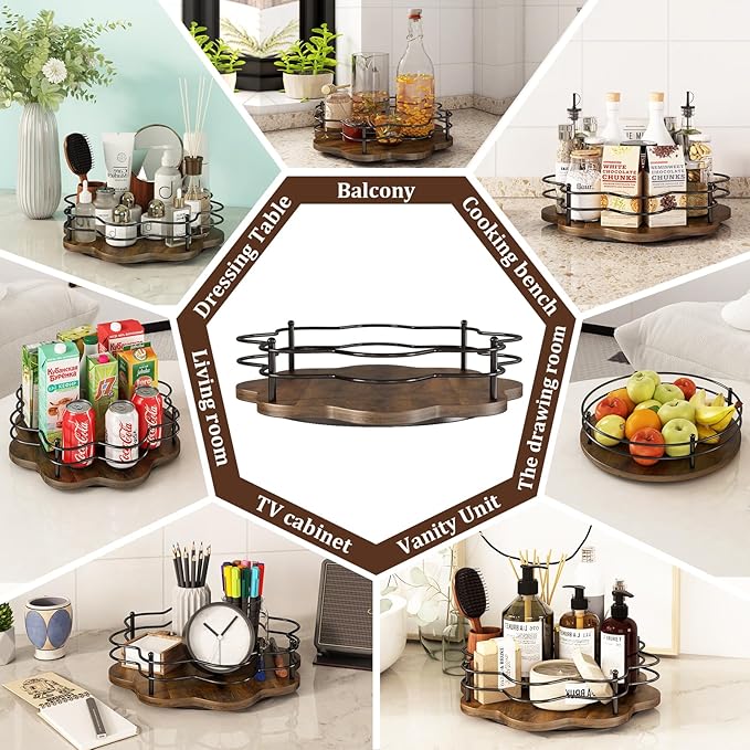 12" Lazy Susan Turntable Organizer, Round Wooden Lazy Susan Organization and - Image 4