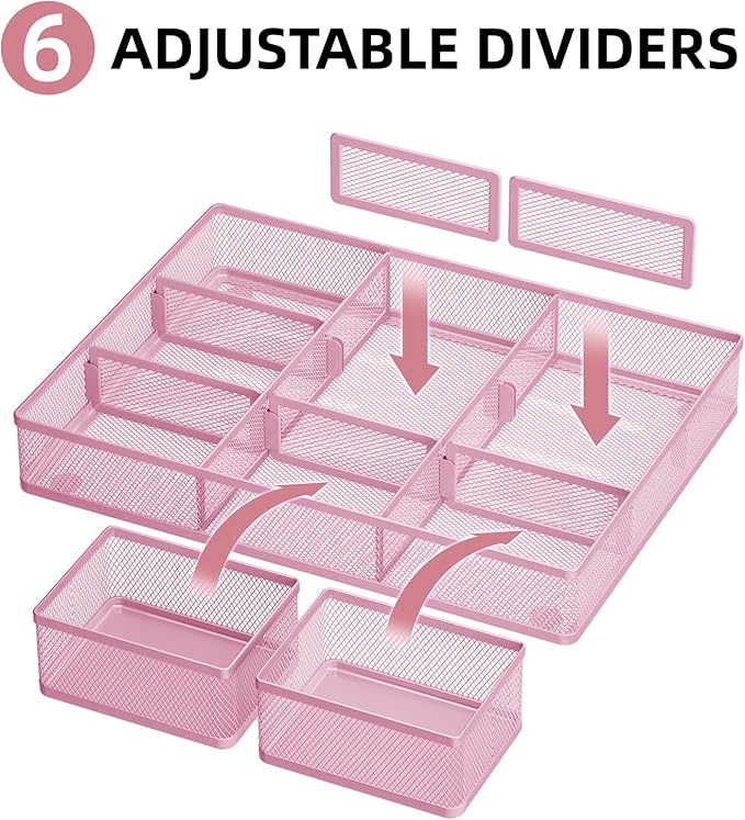 Marbrasse 3 Packs Desk Drawer Organizers, Metal Mesh Dividers - Image 2